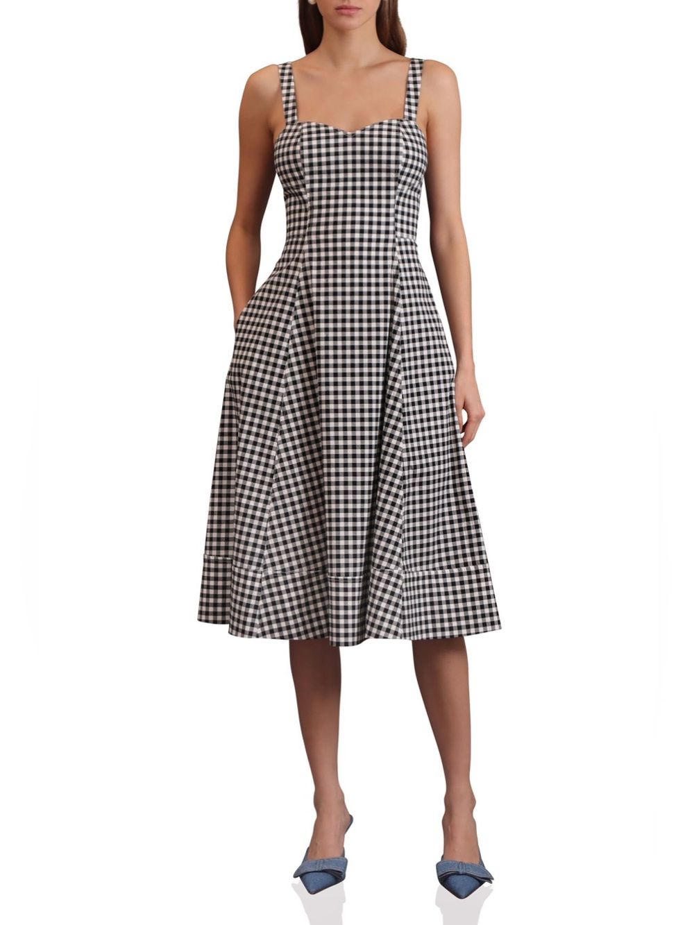 NWT Avec Les Filles Gingham Check Fit and Flare Sweetheart Dress